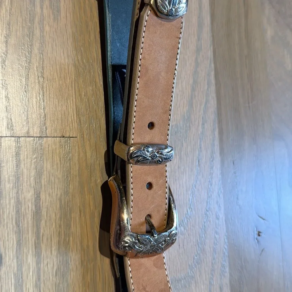 Vintage 90s Multicolor Leather Western Belt with Silver-Tone Buckle - Brighton